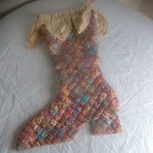 Colorful Patchwork Stocking with Crochet Trim